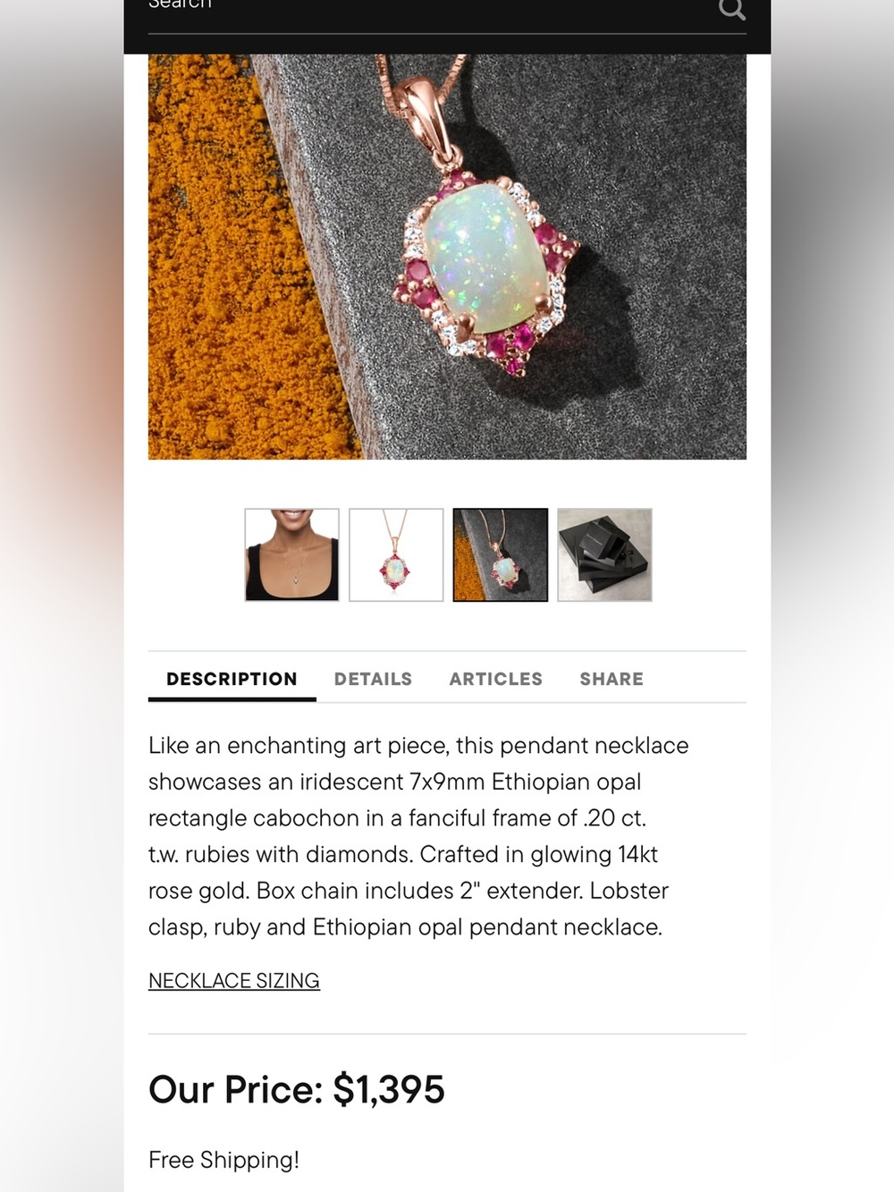 Rose Gold Opal Pendant Necklace with Rubies and Diamond’s in 10k - Picture 17 of 17
